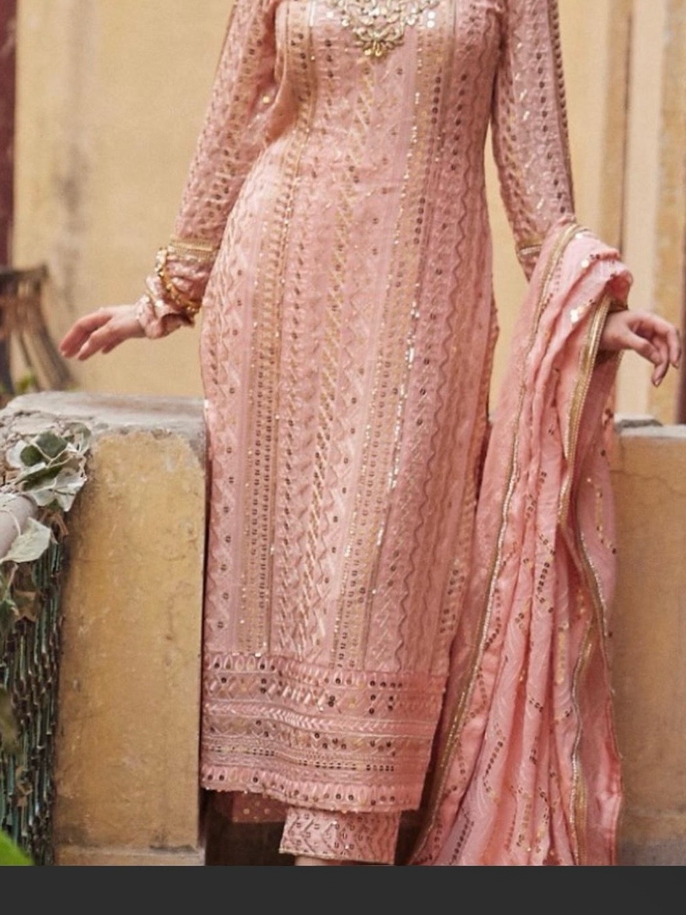Embroidered Long Sleeve Women's Dress in Blush Pink